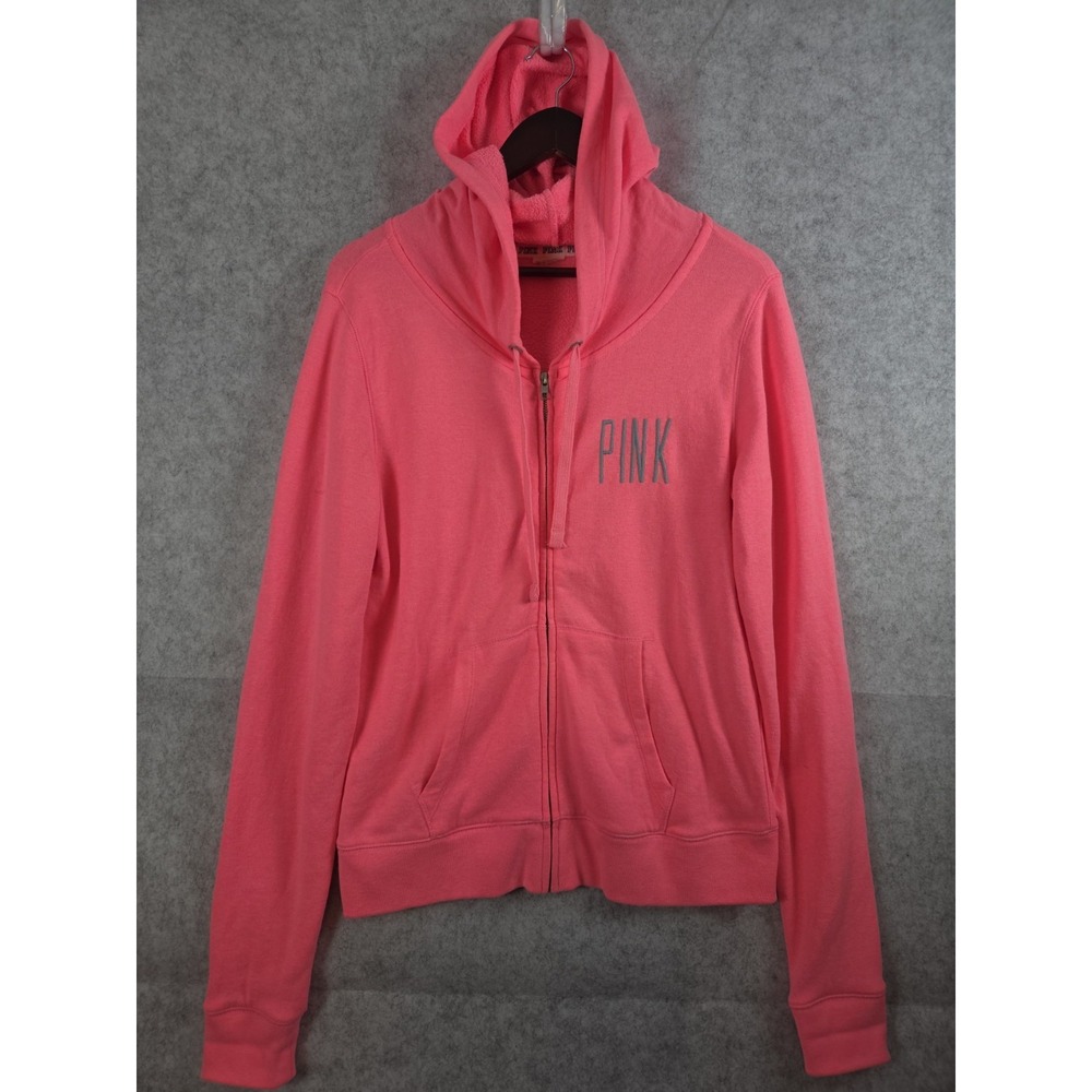 Victorias Secret PINK Hoodie Sweatshirt L Full Zip Vintage Y2K Coral Pink Retro